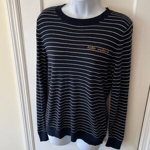 BR Hello Weekend Sweater Silk Cashmere Womens Med Blue Striped Nautical Preppy